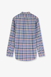 Polo Ralph Lauren men’s custom fit cotton shirt in soft blue pink and white plaid with long sleeves and stitched cuffs