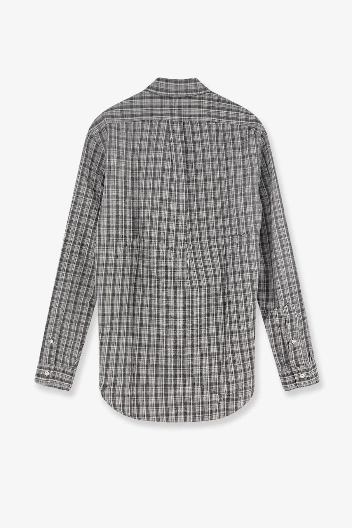 Polo Ralph Lauren men’s custom fit cotton shirt in gray and white plaid with long sleeves and neatly stitched seams