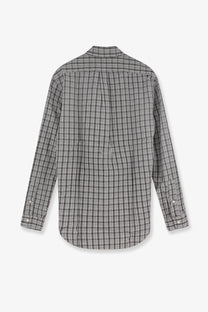 Polo Ralph Lauren men’s custom fit cotton shirt in gray and white plaid with long sleeves and neatly stitched seams