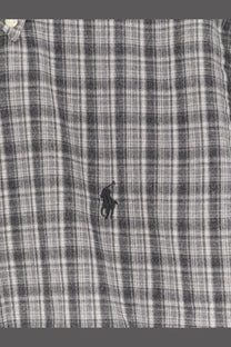 Polo Ralph Lauren men’s custom fit cotton shirt in gray with white plaid and black embroidered logo on the chest