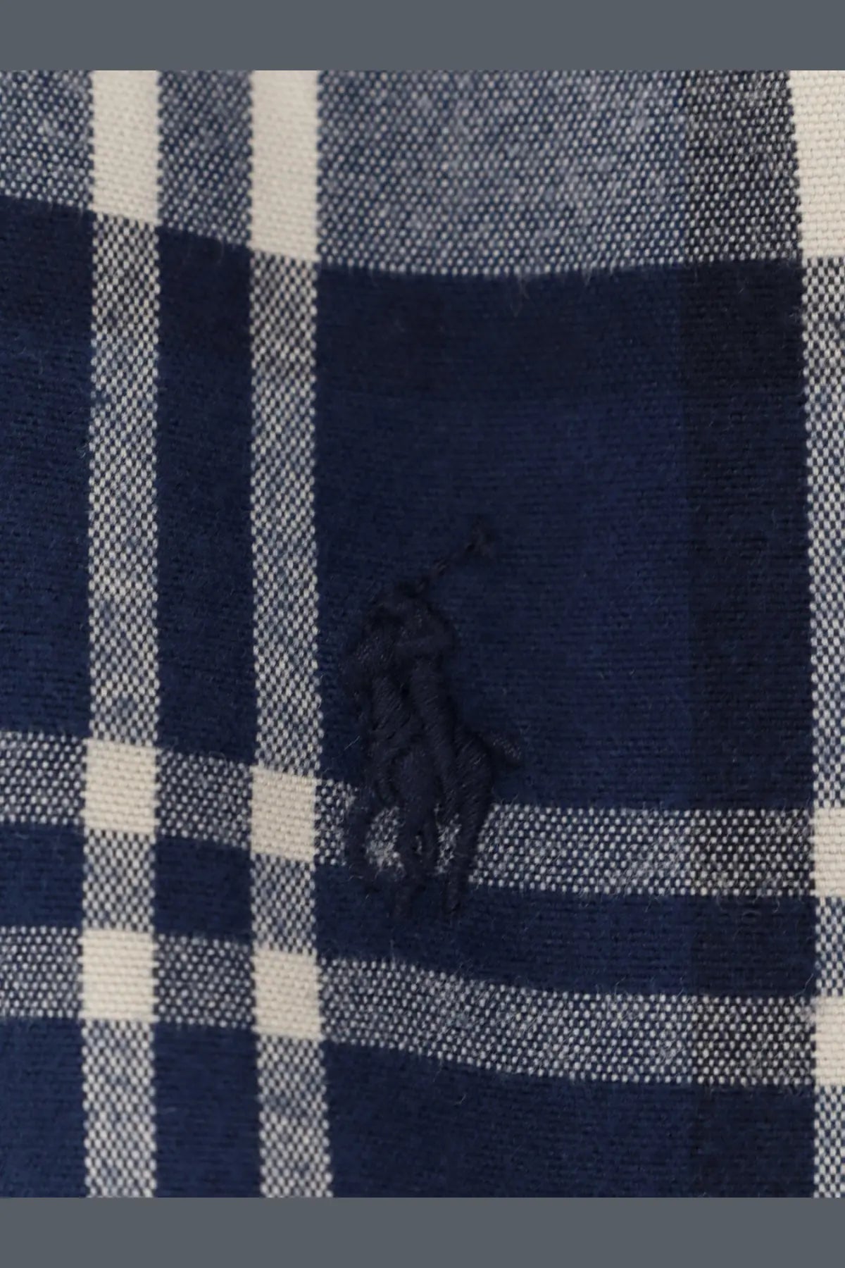 Navy blue and white plaid polo ralph lauren men’s custom fit cotton shirt with black embroidered polo player logo