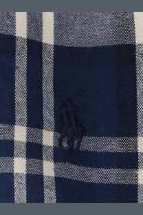 Navy blue and white plaid polo ralph lauren men’s custom fit cotton shirt with black embroidered polo player logo