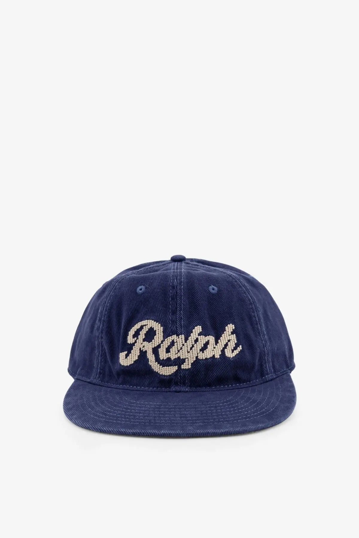 Navy blue corduroy baseball cap with beige embroidered ralph logo from Polo Ralph Lauren men’s denim hat blue collection
