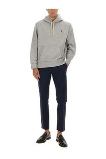 Polo ralph lauren men’s grey hoodie in gray heathered cotton with white drawstrings and embroidered polo player logo