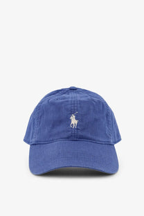 Blue cotton baseball cap with white embroidered Polo Ralph Lauren logo for men