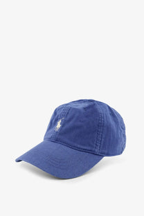 Blue cotton baseball cap with white embroidered polo player logo for men by polo ralph lauren