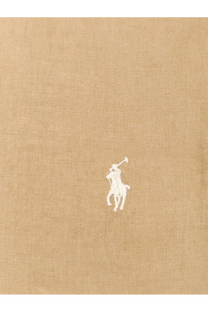 Beige linen shirt with white embroidered polo ralph lauren logo in polo ralph lauren men’s linen shirt beige