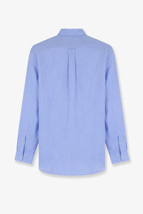 Polo ralph lauren men’s blue linen long-sleeved dress shirt with classic collar and buttoned cuffs