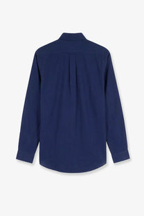 Navy blue long-sleeved button-down shirt with subtle back pleat and finished cuffs in polo ralph lauren linen shirt white