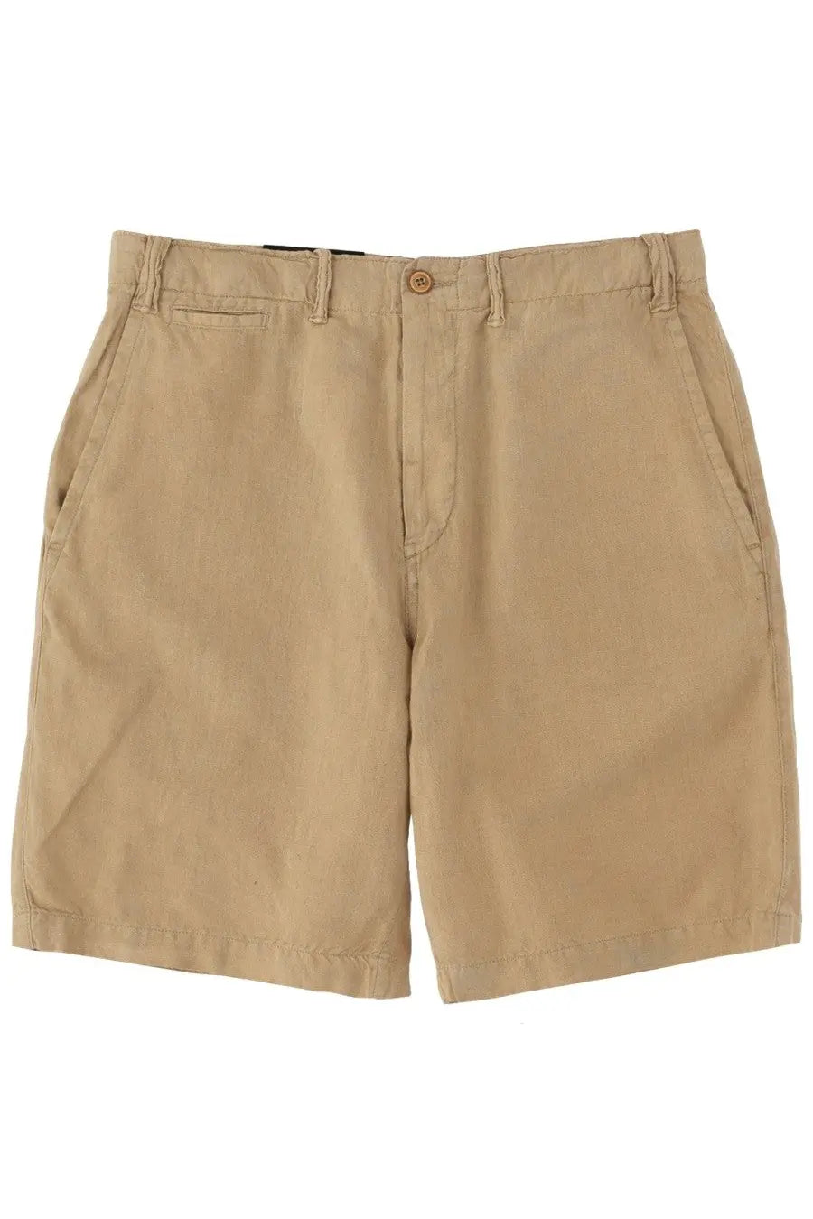Polo ralph lauren men’s beige linen shorts with khaki chino fabric, classic button closure, and belt loops