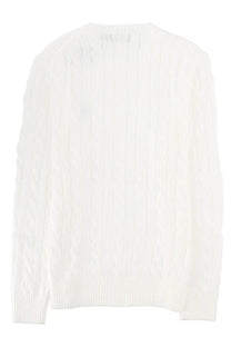 Polo Ralph Lauren men’s white cable-knit sweater with ribbed cuffs and hem in soft maglia trecce fabric