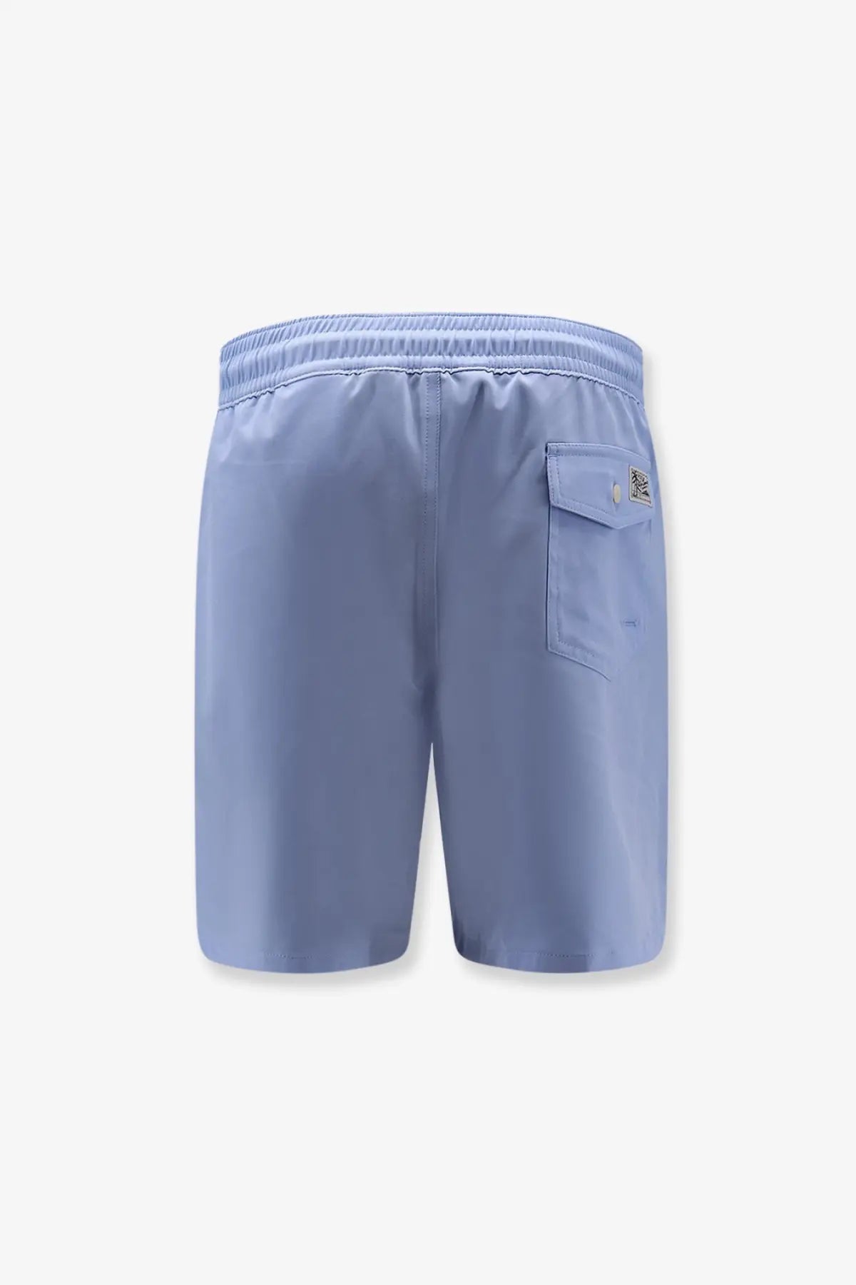 Polo ralph lauren men’s light blue nylon swim trunks with elastic waistband and side pocket with logo patch