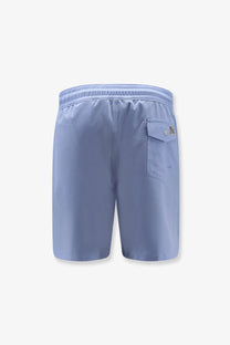 Polo ralph lauren men’s light blue nylon swim trunks with elastic waistband and side pocket with logo patch