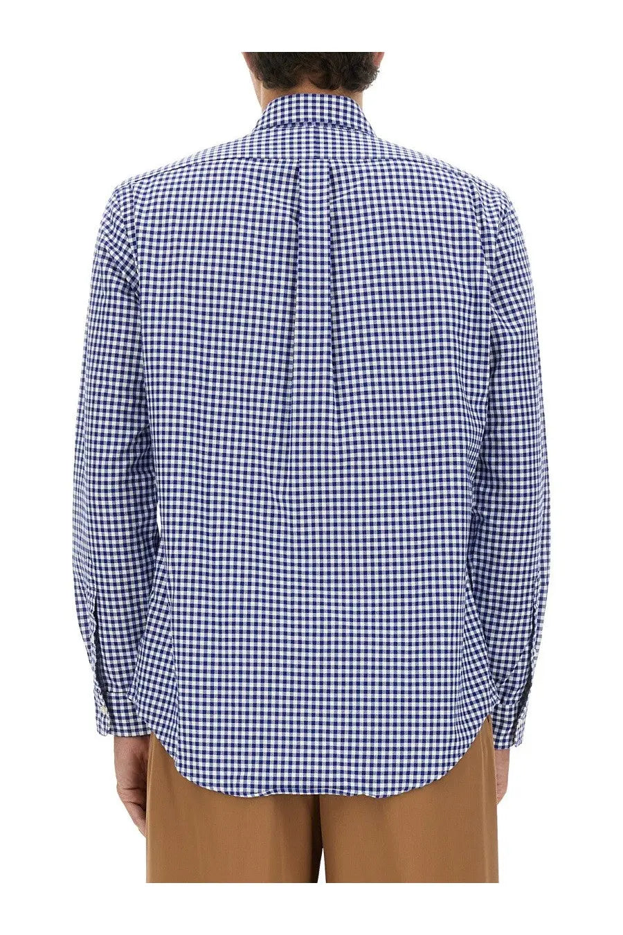 Polo Ralph Lauren men’s navy and white gingham check long-sleeved oxford custom shirt with classic collar