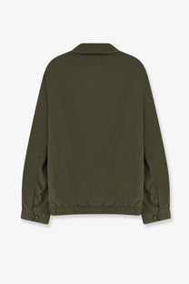 Polo Ralph Lauren men’s olive green bomber jacket made from recycled material with ribbed hem and contrast stitching collar