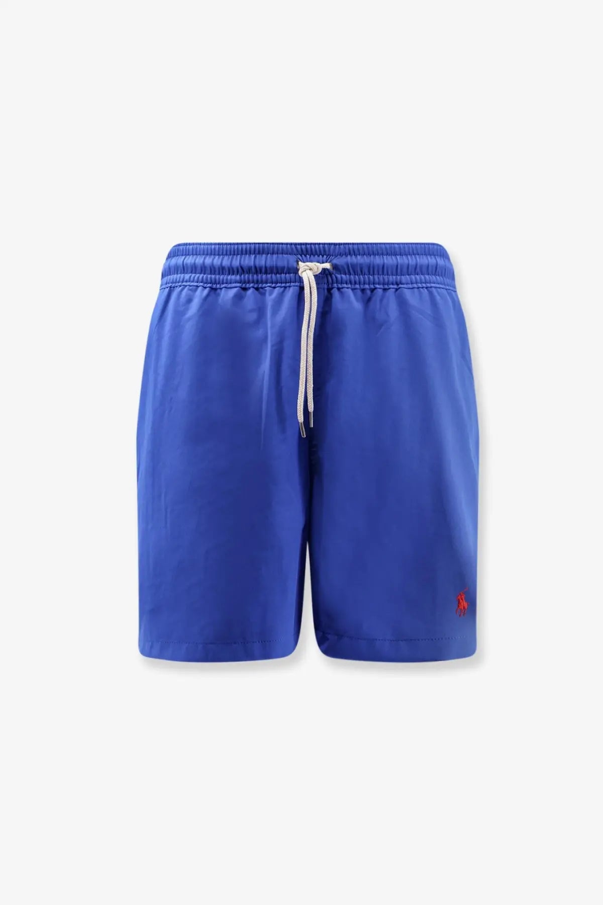 Polo Ralph Lauren men’s recycled nylon swim trunks in royal blue with white drawstring and red embroidered logo