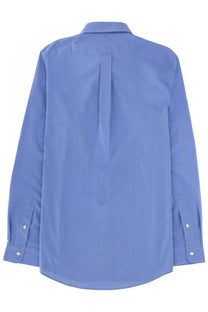 Polo Ralph Lauren men’s blue dress shirt with subtle textured weave and classic buttoned cuffs