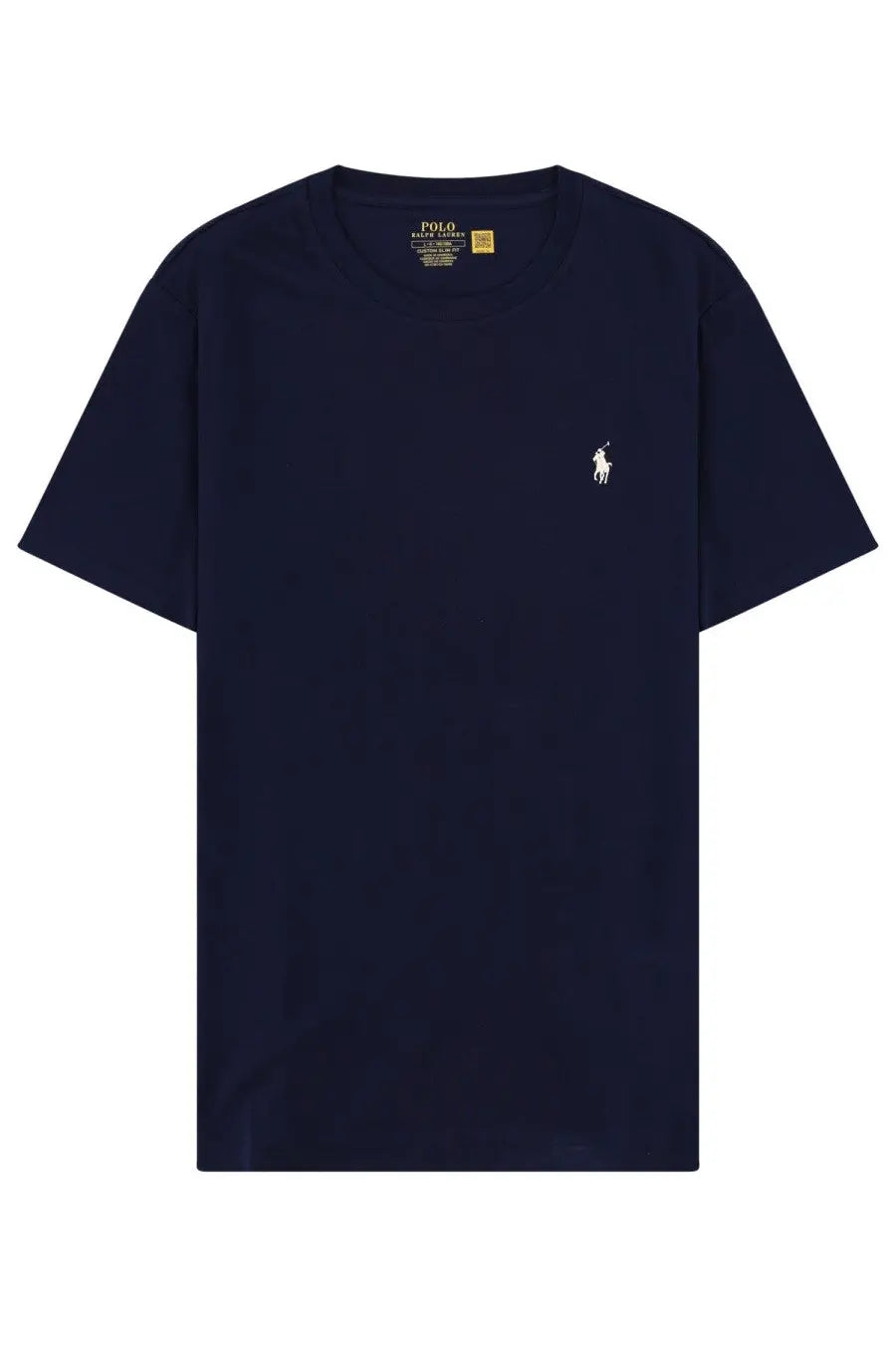 Navy blue Polo Ralph Lauren men’s polo shirt with small white embroidered polo player logo on left chest