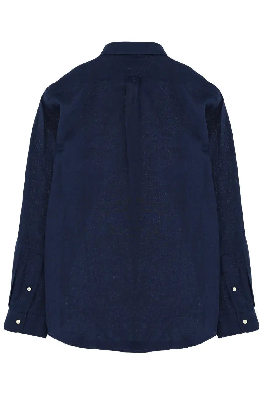 Polo Ralph Lauren men’s navy blue long-sleeved button-down shirt with subtle texture and white buttons