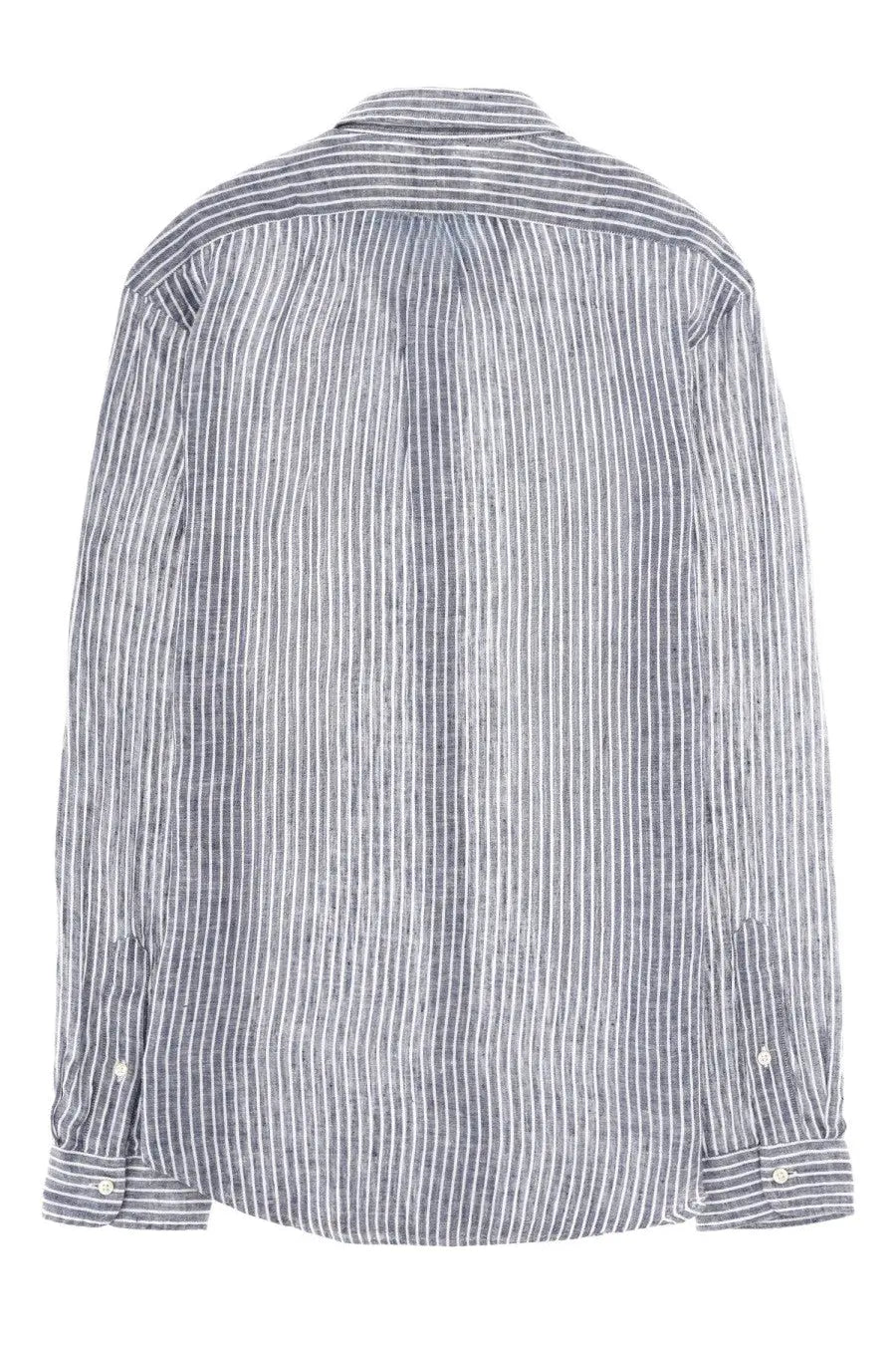 Polo Ralph Lauren men’s navy and white vertically striped long-sleeved cotton button-up shirt with classic collar