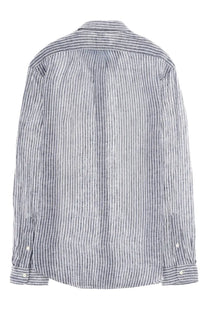 Polo Ralph Lauren men’s navy and white vertically striped long-sleeved cotton button-up shirt with classic collar