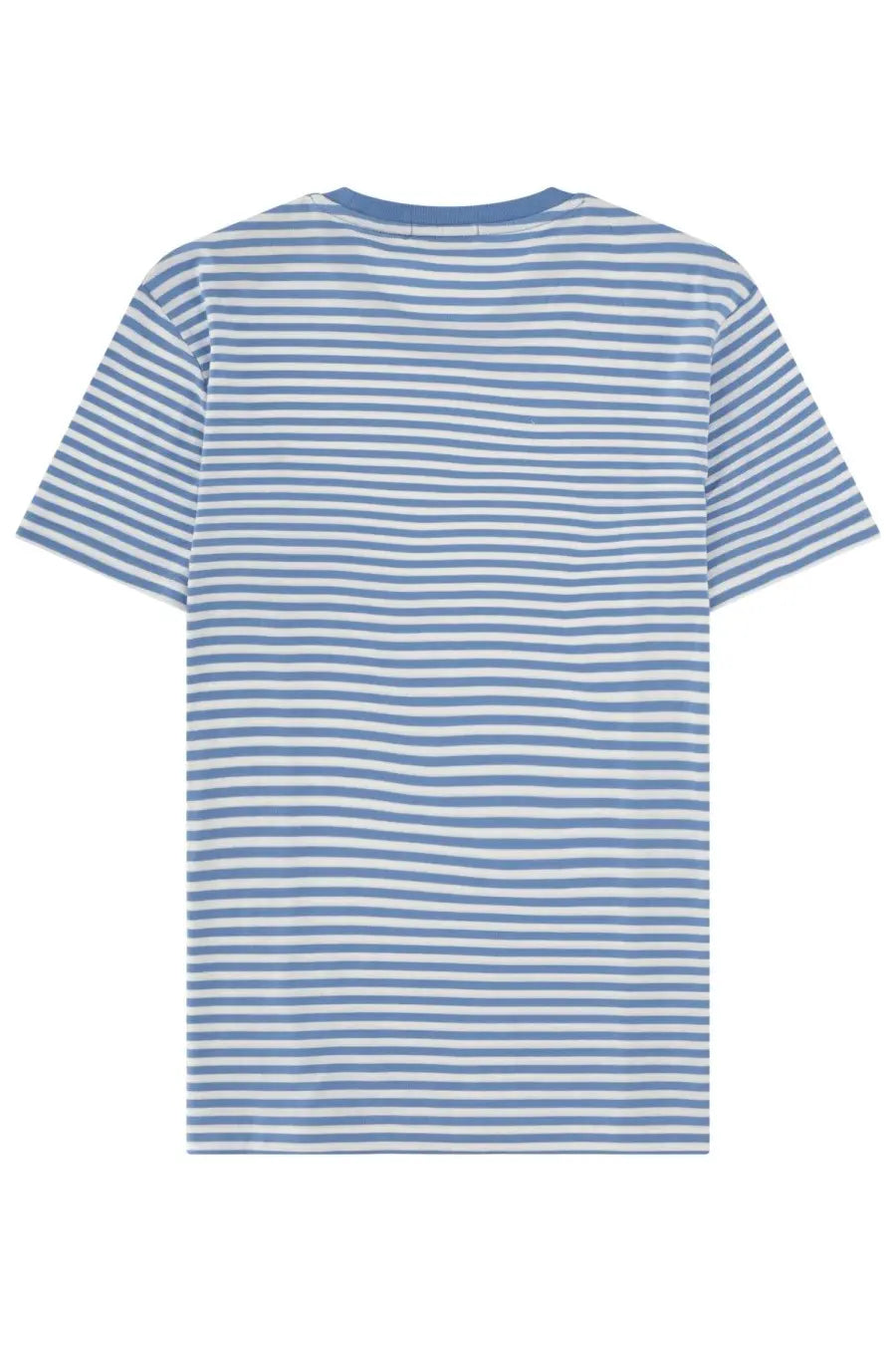 Polo ralph lauren men’s blue and white striped cotton t-shirt with rounded neckline front view