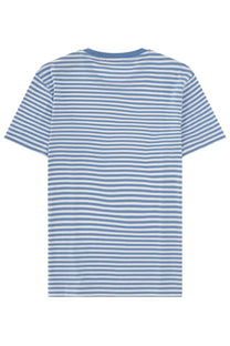 Polo ralph lauren men’s blue and white striped cotton t-shirt with rounded neckline front view
