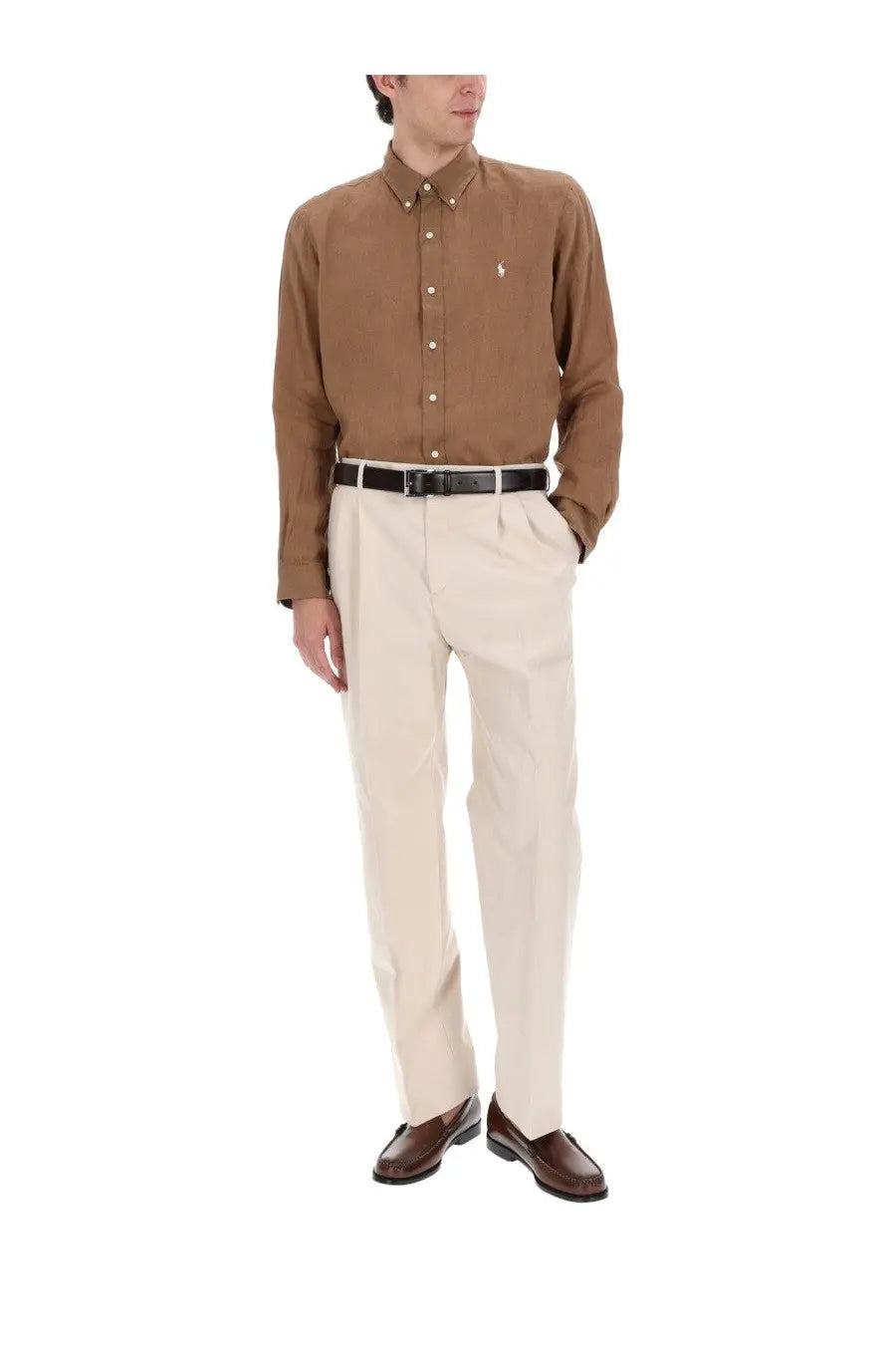 Polo Ralph Lauren men’s brown long-sleeved button-down shirt with small embroidered logo on the left chest