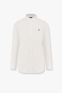 Polo Ralph Lauren men’s white stretch cotton long-sleeved button-down shirt with embroidered polo player logo