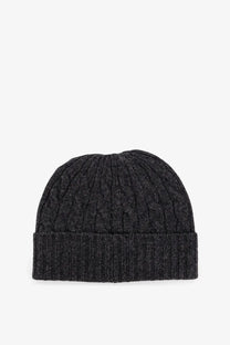 Dark gray wool blend cable knit beanie with ribbed brim by polo ralph lauren for men