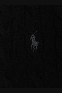 Black textured knit wool and cashmere sweater with subtle gray embroidered polo ralph lauren logo