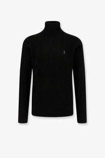 Black Polo Ralph Lauren men’s wool and cashmere turtleneck sweater with subtle embroidered logo on the chest
