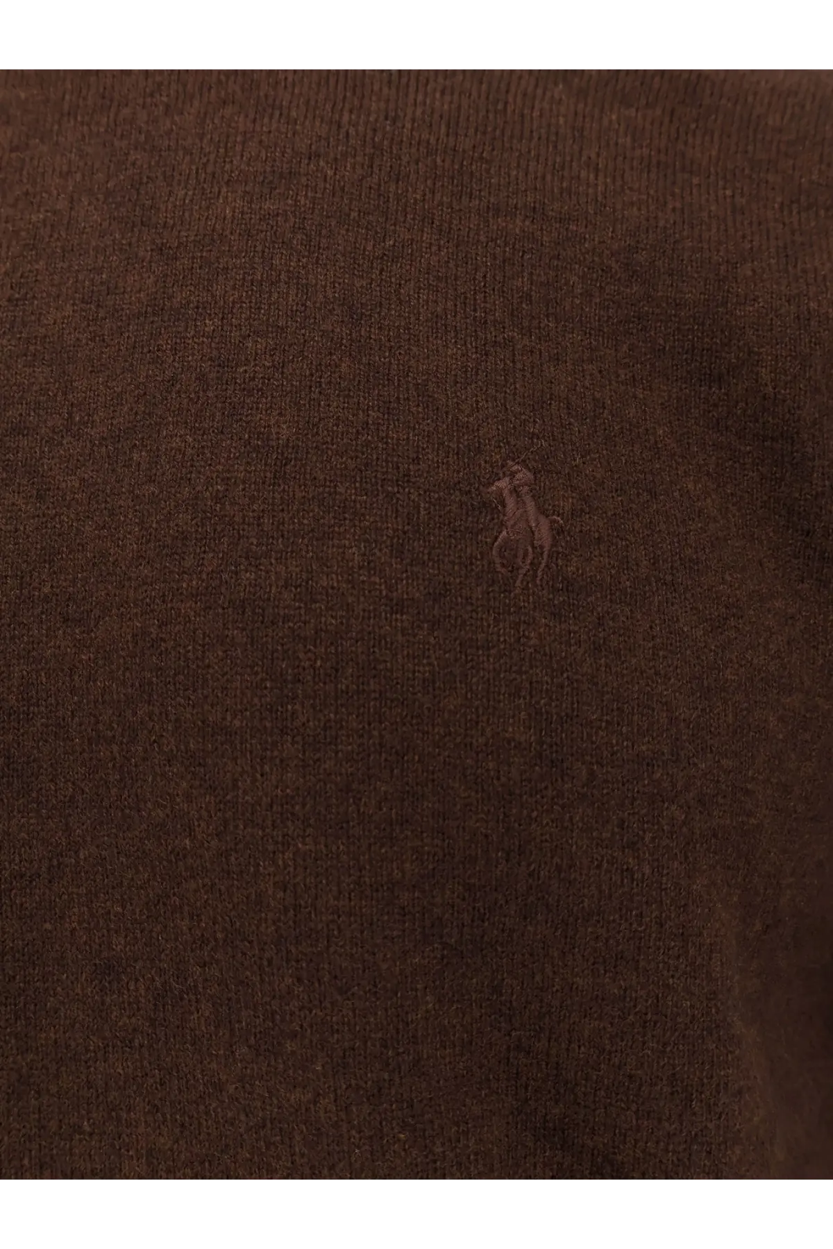 Brown wool knit sweater with small embroidered polo player logo by Polo Ralph Lauren for men