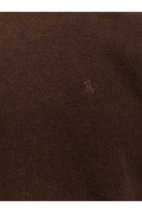 Brown wool knit sweater with small embroidered polo player logo by Polo Ralph Lauren for men