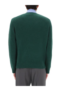 Polo Ralph Lauren unisex deep green woolen sweater with ribbed cuffs and hem featuring Polo Bear design