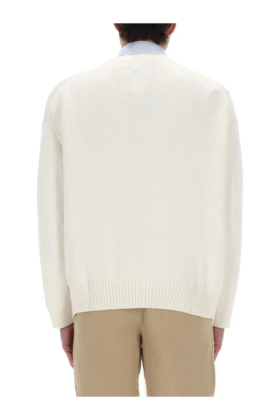 Cream-colored ribbed-knit sweater with classic crew neck and long sleeves from polo ralph lauren unisex maglia polo bear multicolor