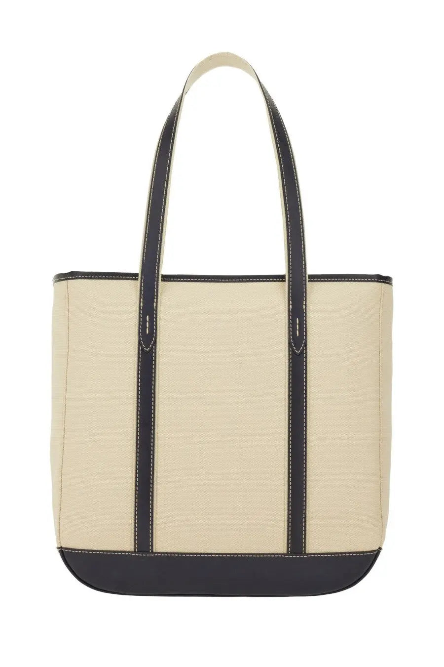 Beige canvas polo ralph lauren women’s borsa shopper medium tote bag with navy blue leather straps and trim