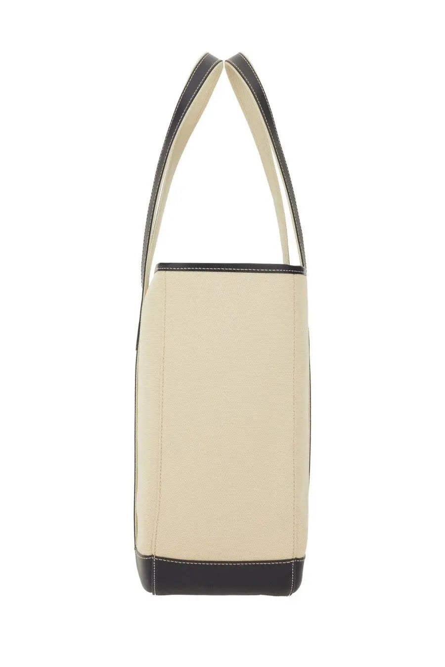 Cream-colored canvas tote bag with black leather trim and handles from Polo Ralph Lauren women’s borsa shopper medium beige