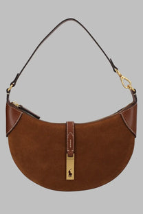 Brown suede crescent-shaped handbag with gold-tone ralph lauren clasp polo ralph lauren borsa spalla small in pelle brown