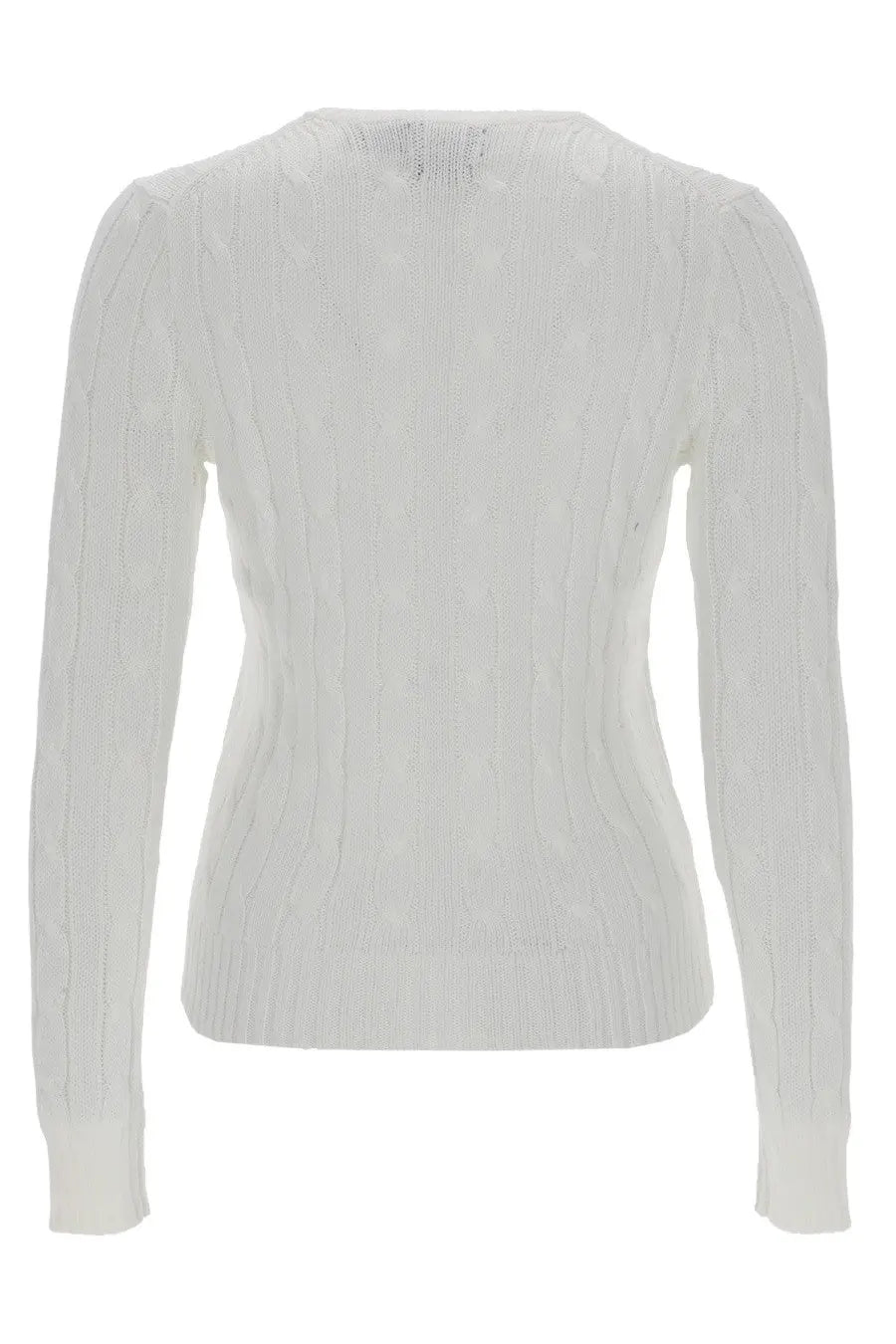 Polo Ralph Lauren women’s cable knit white sweater with ribbed texture long sleeves in soft cotton blend