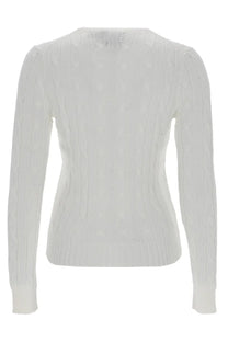 Polo Ralph Lauren women’s cable knit white sweater with ribbed texture long sleeves in soft cotton blend