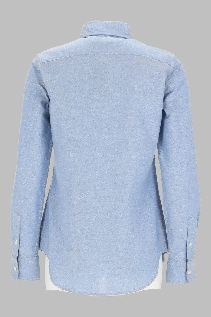 Light blue Polo Ralph Lauren women’s long-sleeved button-down cotton shirt with subtle textured weave and classic collar