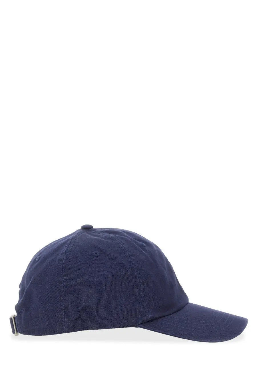Navy blue cotton baseball cap with curved brim and adjustable strap from polo ralph lauren women’s collection