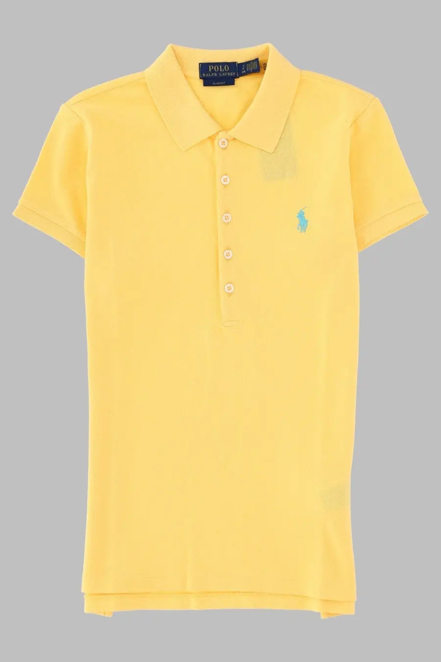 Yellow polo ralph lauren women’s polo shirt with light blue embroidered logo and white buttons on left chest