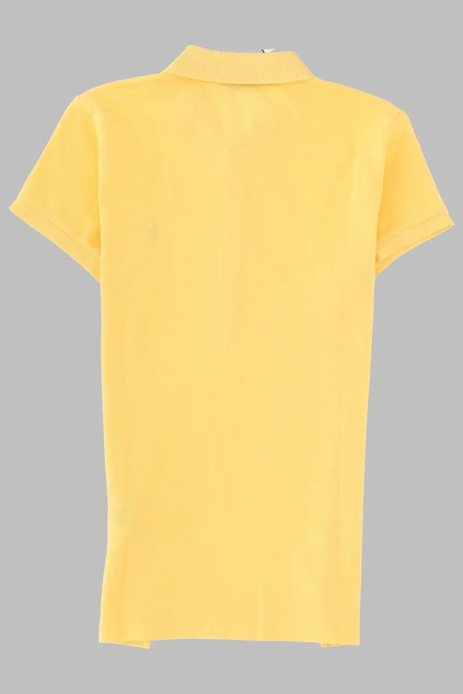A vibrant yellow short-sleeved polo shirt with classic collar and stitched seams from Polo Ralph Lauren women’s collection