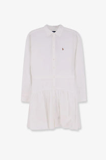 Polo Ralph Lauren women’s white cotton shirt dress with subtle pleated hem and embroidered polo player logo