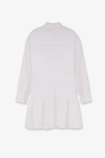 Polo Ralph Lauren women’s white cotton shirt dress with collar long sleeves and flared skirt front view