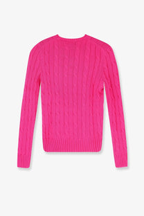 A vibrant pink cotton cable-knit sweater with ribbed cuffs and hem from polo ralph lauren women’s collection