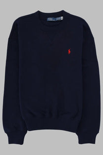 Navy blue Polo Ralph Lauren women’s sweatshirt with small red embroidered polo player logo on left chest