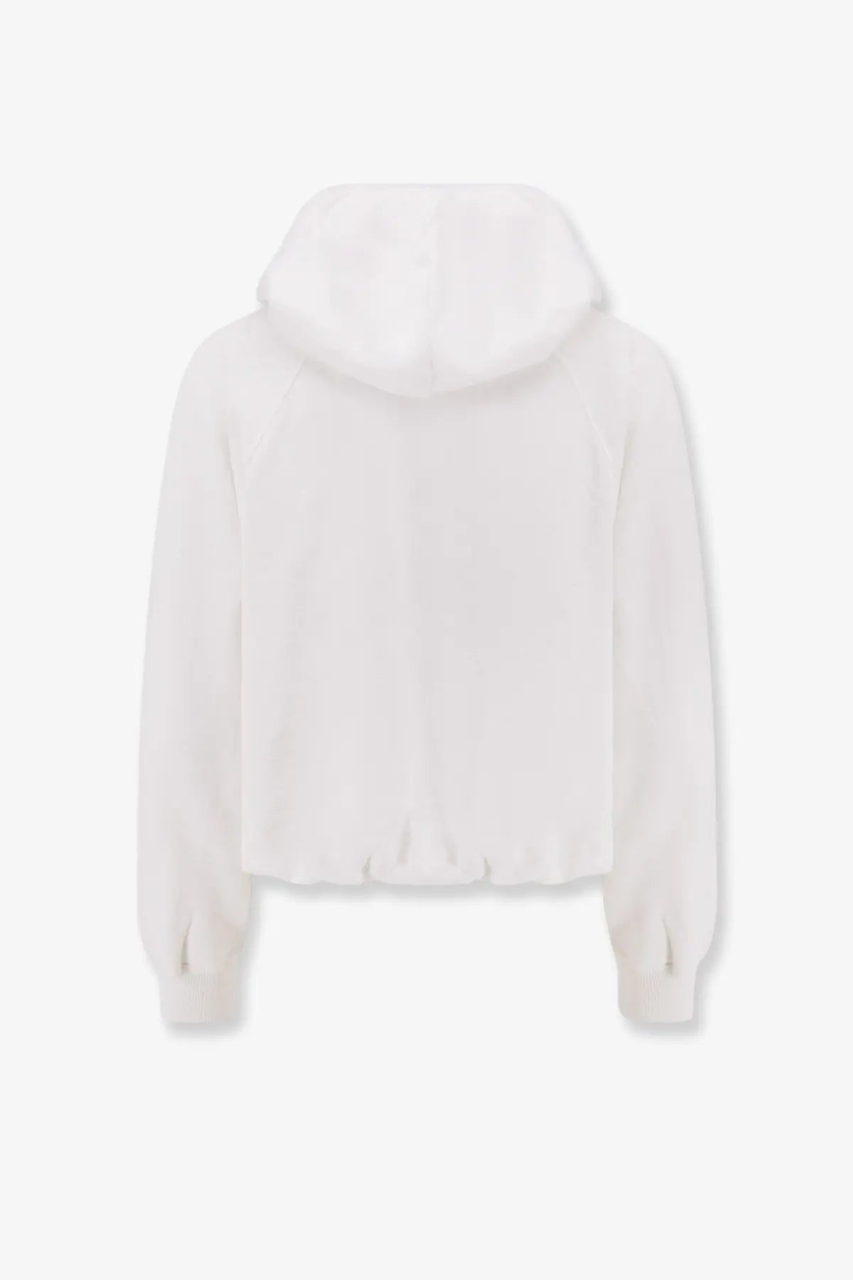 White cropped polo ralph lauren women’s hooded cotton sweatshirt with soft plush texture and ribbed cuffs